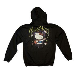 Sanrio Hello Kitty Hoodie Sweatshirt Guitar Rocker Black Size Medium Womens Mens